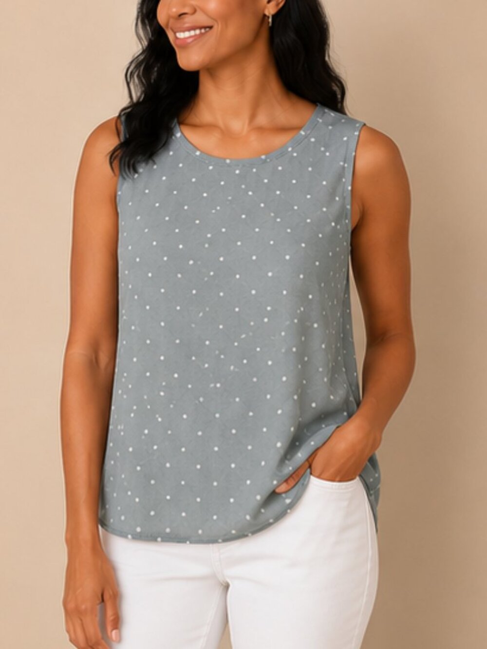 Maurices Blue Gray Polka Dot Sleeveless Blouse Size Large High Low Tank Top - Picture 3 of 5
